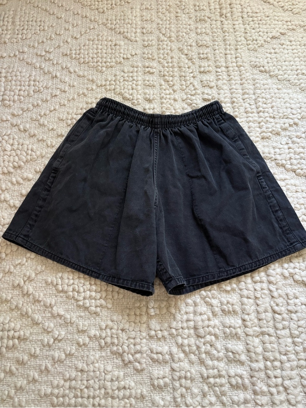 High-Waist Black Elastic-Waist Women's Shorts